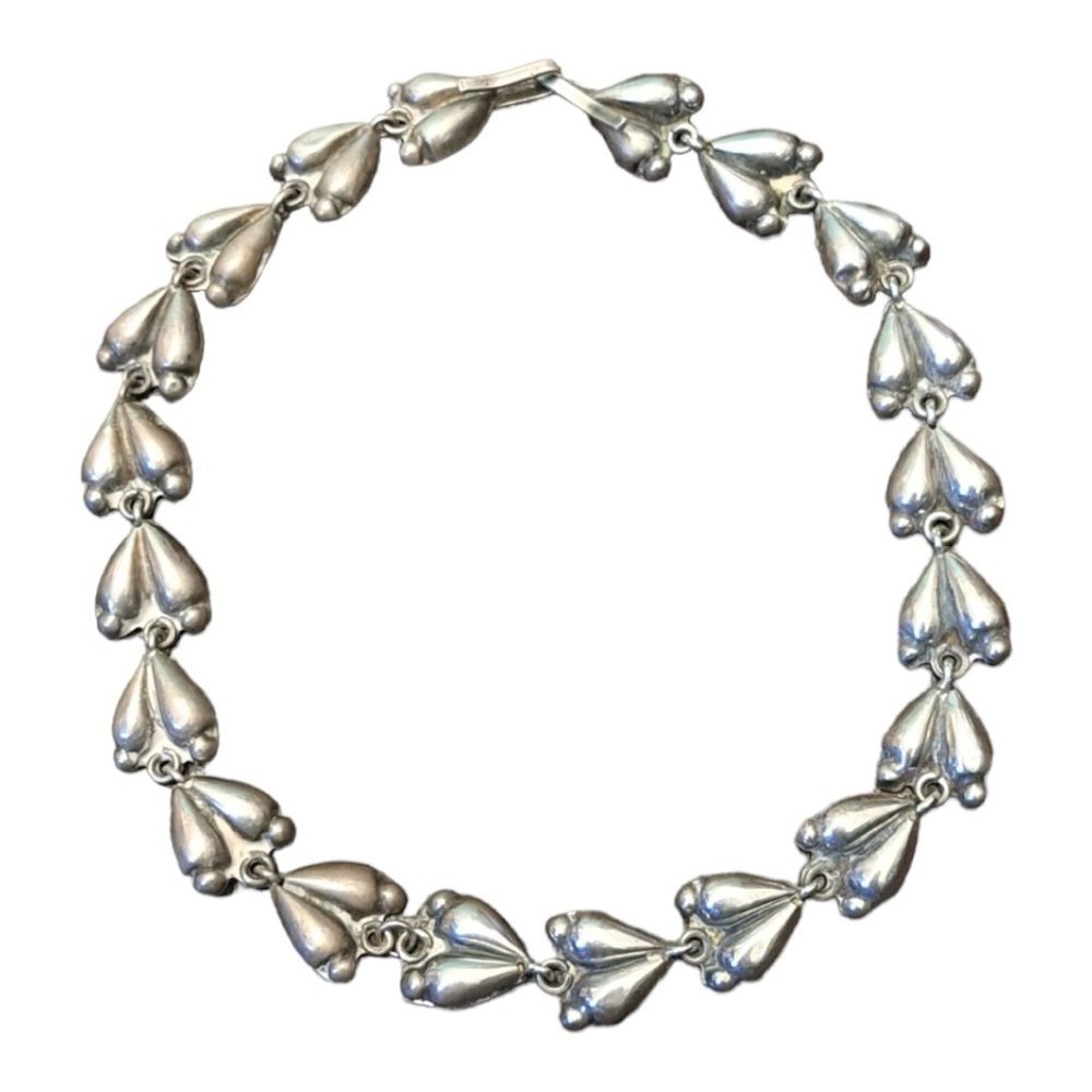 Vintage Mexican Sterling Silver 925 Choker Necklace Heart Shaped Links